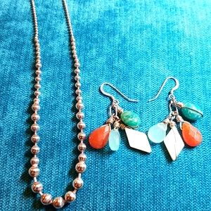 GEMSTONE❤Earrings AND A Silver Necklace